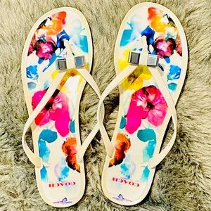 Coach floral flip-flops